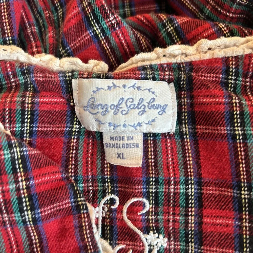 Lanz of Salzberg Women's Red Flannel Vintage VTG Christmas Nightgown Gown Robe